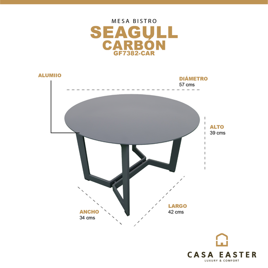 Bistro table Dia. 57cm Seagull charcoal color - GF7382-CAR