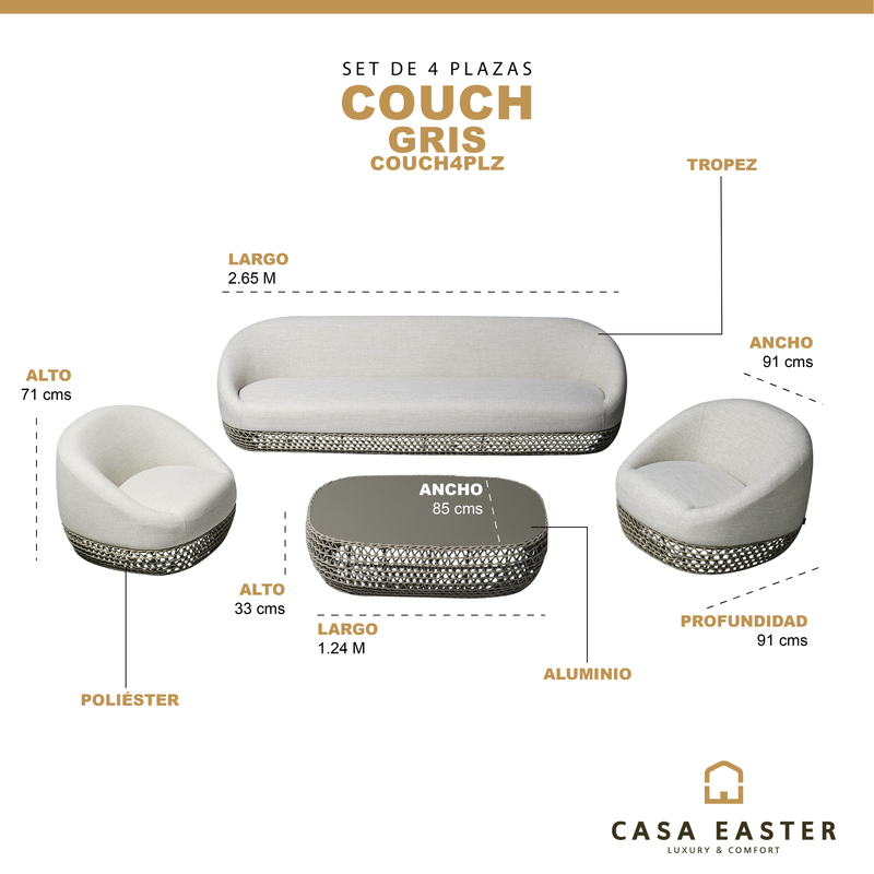 Cargue la imagen en el visor de la galería, Set de 4 Plazas Couch Color Gris - COUCH4PLZ
