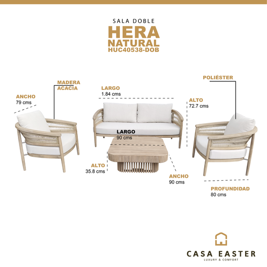 Set doble Hera de madera color natural - HUC40538-DOB