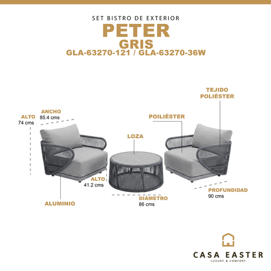 Set Bistro Peter color gris - GLA-63270-121 / GLA-63270-36W