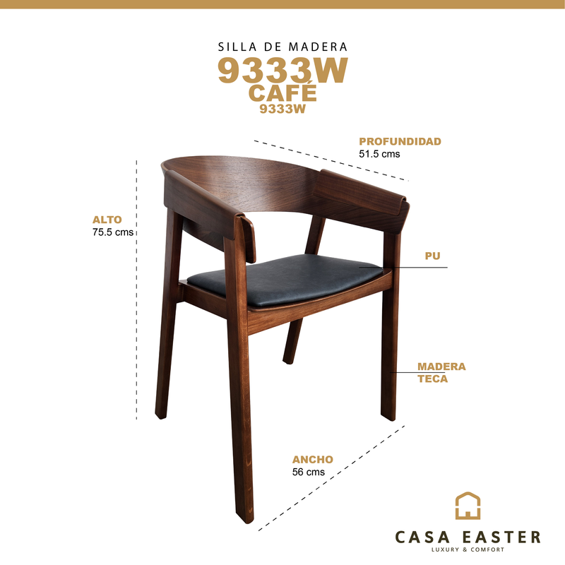 Cargue la imagen en el visor de la galería, Silla de Interior de Madera 9333W color Café - 9333W
