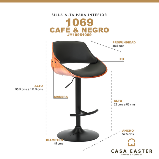 Silla Alta de Interior 1069 color Gris/ café con PU - JY19951069