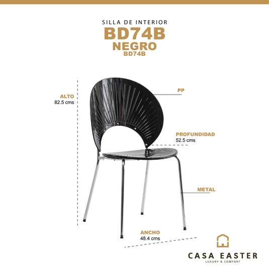 Silla de Interior BD74B  de PP Color negro - BD74B