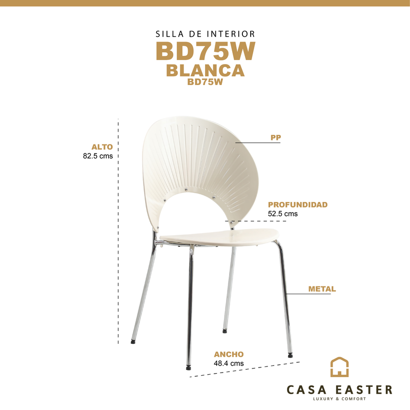 Cargue la imagen en el visor de la galería, Silla de Interior BD75W DE PP Color Blanco - BD75W
