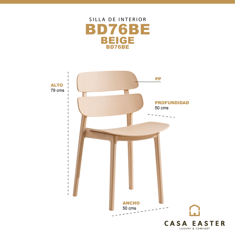 Cargue la imagen en el visor de la galería, Silla de Interior BD76BE de PP color Beige - BD76BE
