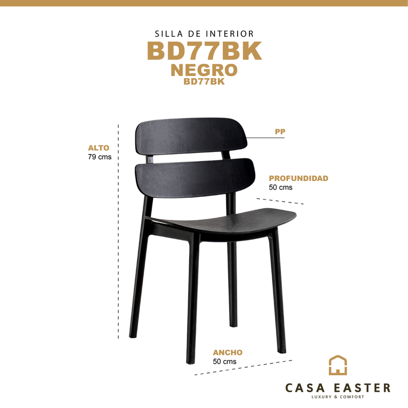 Cargue la imagen en el visor de la galería, Silla de Interior BD77BK de PP color negro - BD77BK
