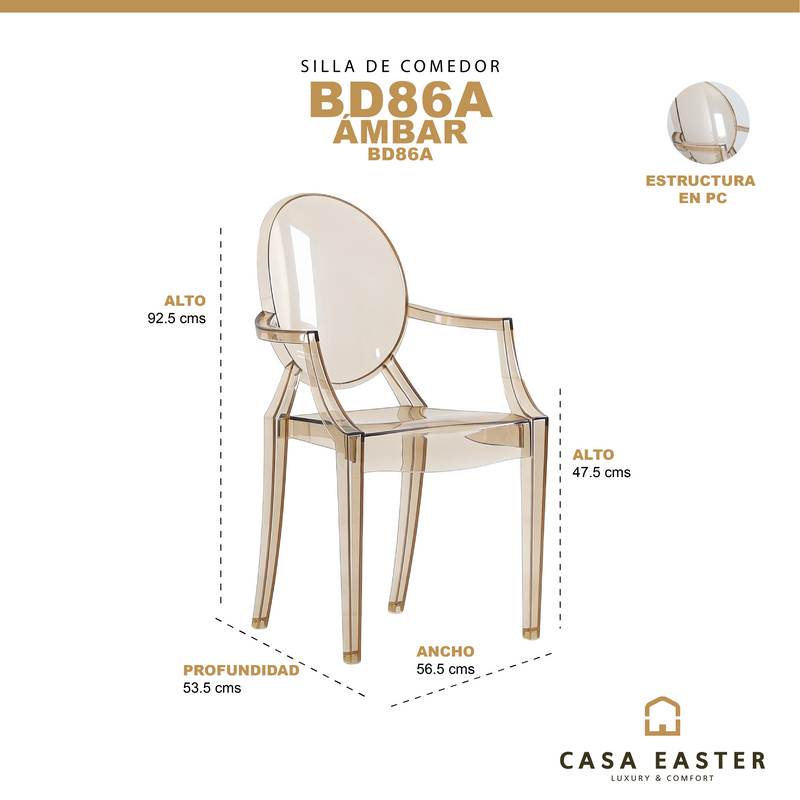 Cargue la imagen en el visor de la galería, Silla de Interior BD86A transparente Ambar - BD86A
