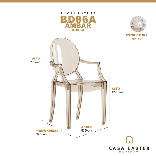 Silla de Interior BD86A transparente Ambar - BD86A