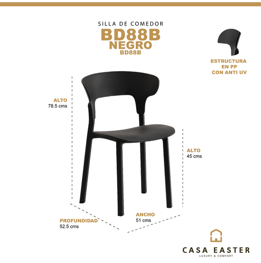 silla en PP con anti UV color negro - BD88B