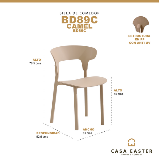 silla en PP con anti UV color camel - BD89C