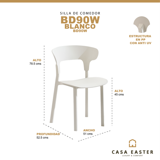 silla en PP con anti UV color blanco - BD90W