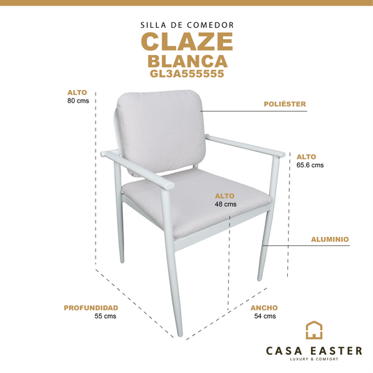 Silla de aluminio CLAZE color blanco - GL3A555555