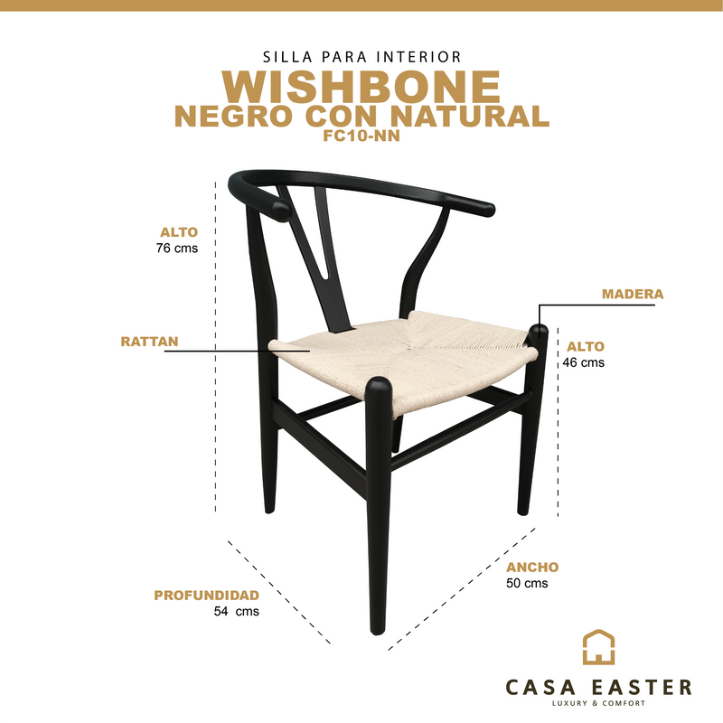 Cargue la imagen en el visor de la galería, Silla de madera para interior color negro con natural Wishbone-FC10-NN CasaEaster
