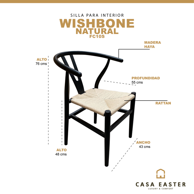 Cargue la imagen en el visor de la galería, Silla de madera para interior color negro con natural Wishbone-FC10S CasaEaster

