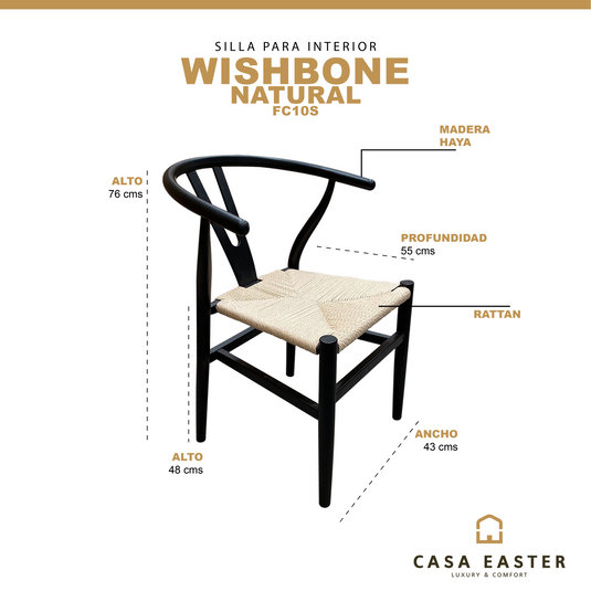 Silla de madera para interior color negro con natural Wishbone-FC10S CasaEaster