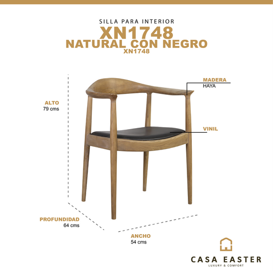 Silla de interior de madera color natural con negro XN1748-XN1748