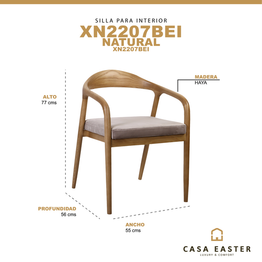 Silla de interior de madera color natural con beige-XN2207BE1