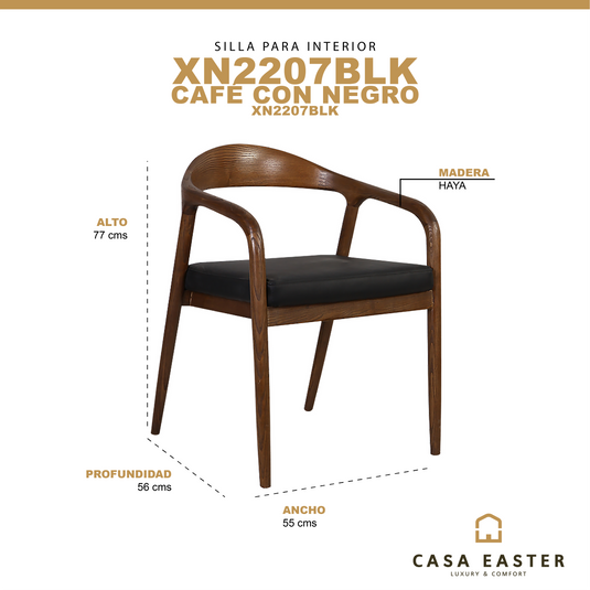 Silla de interior de madera color café con negro XN2207BLK-XN2207BLK