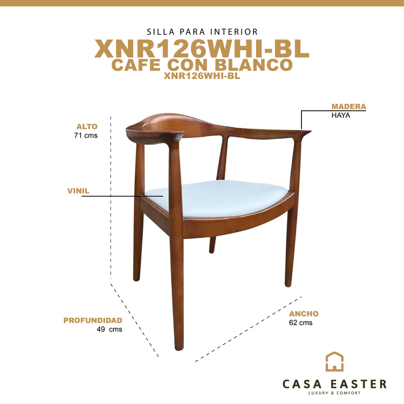 Cargue la imagen en el visor de la galería, Silla para interior de madera color cafe con blanco XNR126WHI-BL - XNR126WHI-BL
