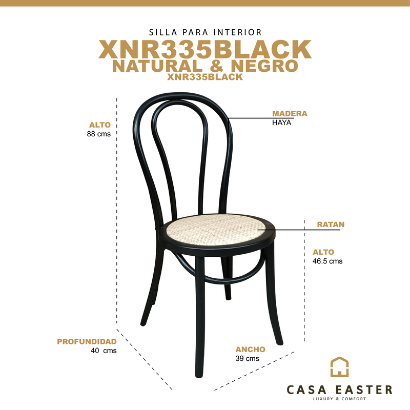 Cargue la imagen en el visor de la galería, Silla de madera para interior XNR335BLACK color negro - XNR335BLACK
