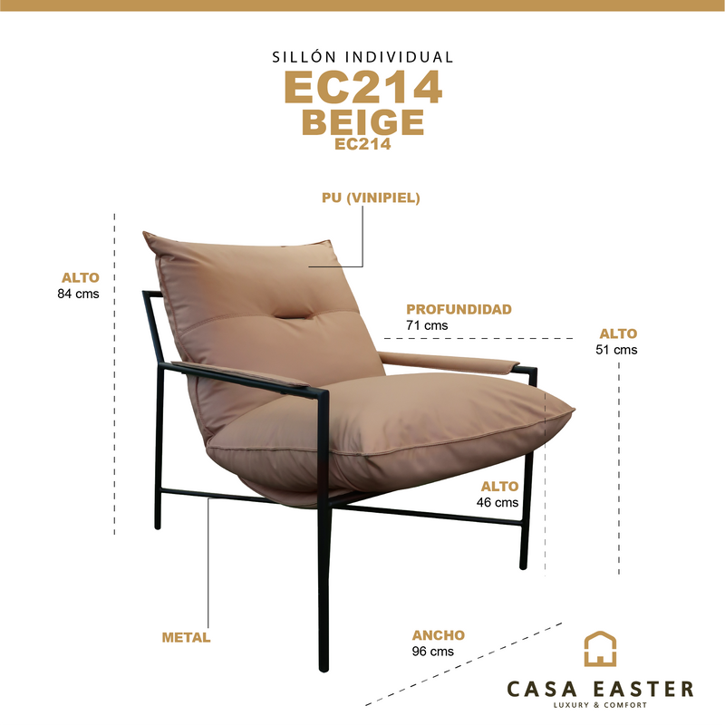 Cargue la imagen en el visor de la galería, Sillón individual EC214 de Interior con PU - EC214
