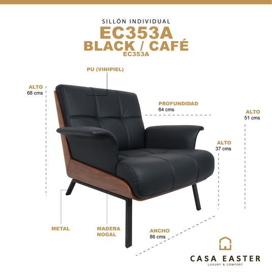 Sillón individual EC353A de Interior con PU - EC353A