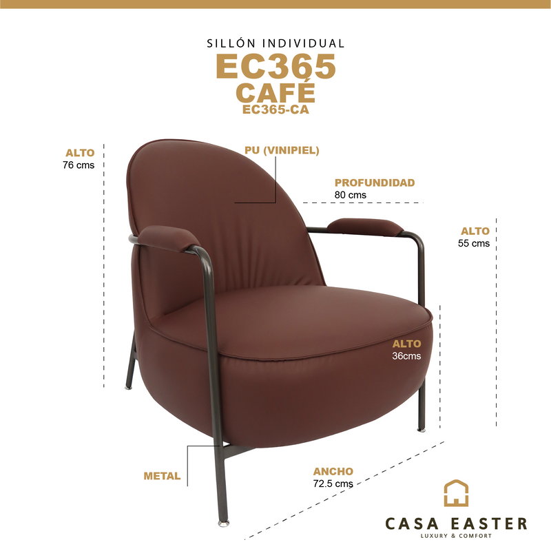 Cargue la imagen en el visor de la galería, Sillón individual EC365 de Interior con PU - EC365-CA
