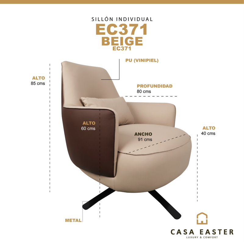Cargue la imagen en el visor de la galería, Sillón individual EC371 de interior - EC371
