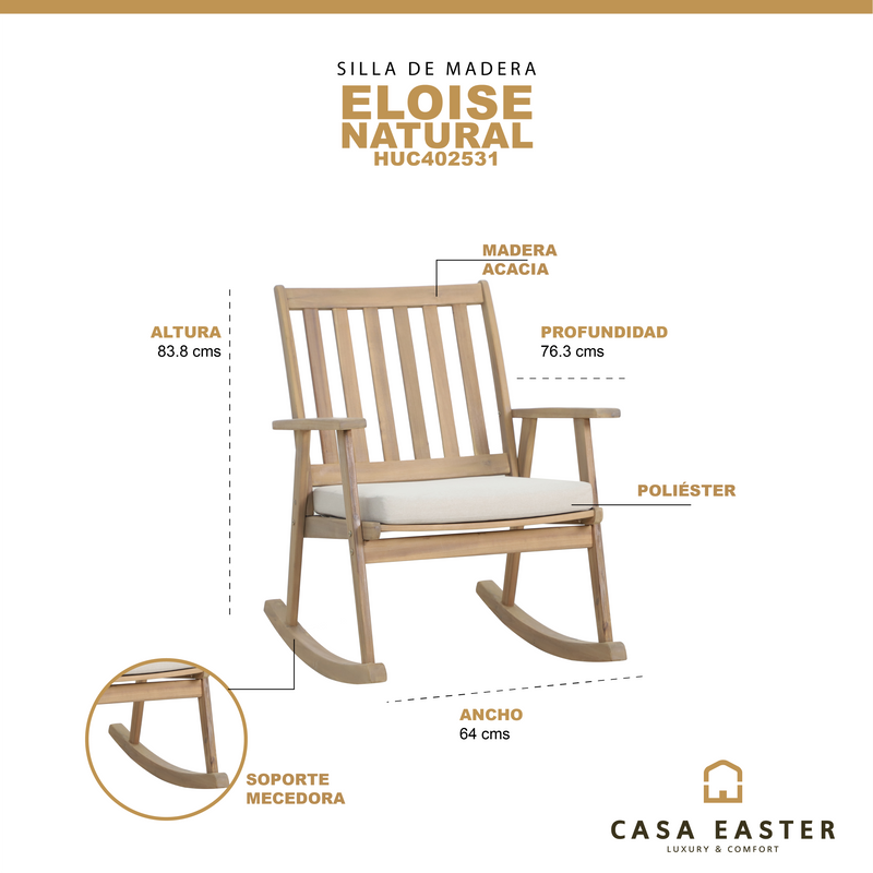 Cargue la imagen en el visor de la galería, Silla de madera Eloise con soporte en mecedora color Natural - HUC402531
