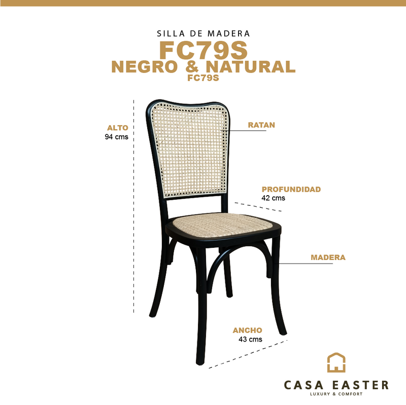 Cargue la imagen en el visor de la galería, SIlla para interior  FC79S de madera color negro con natural - FC79S
