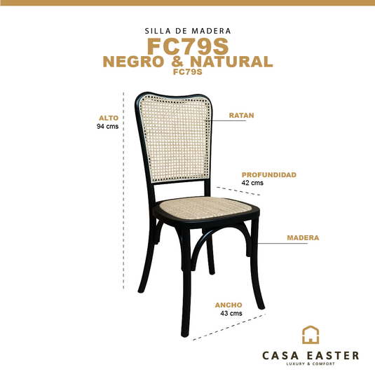 SIlla para interior  FC79S de madera color negro con natural - FC79S