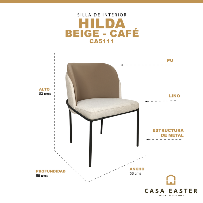 Cargue la imagen en el visor de la galería, Silla de Interior Hilda color beige/ café - CA5111
