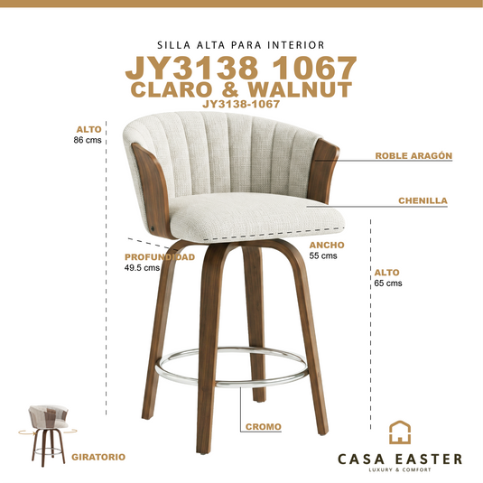 Silla Alta de Interior 1067 color claro & walnut - JY3138-1067