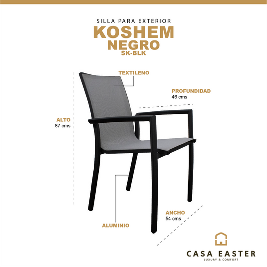 Silla de Textileno para interior y exterior Color KOSHEM color Negro - KS-BLK