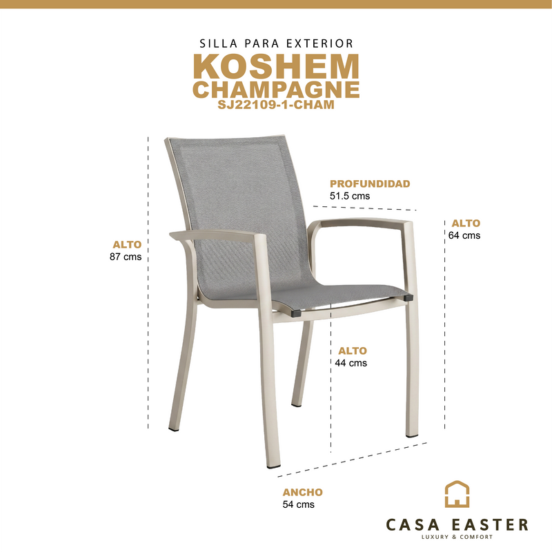 Cargue la imagen en el visor de la galería, Silla de Textileno para interior y exterior Color KOSHEM color Champagne - SJ22109-1-CHAM
