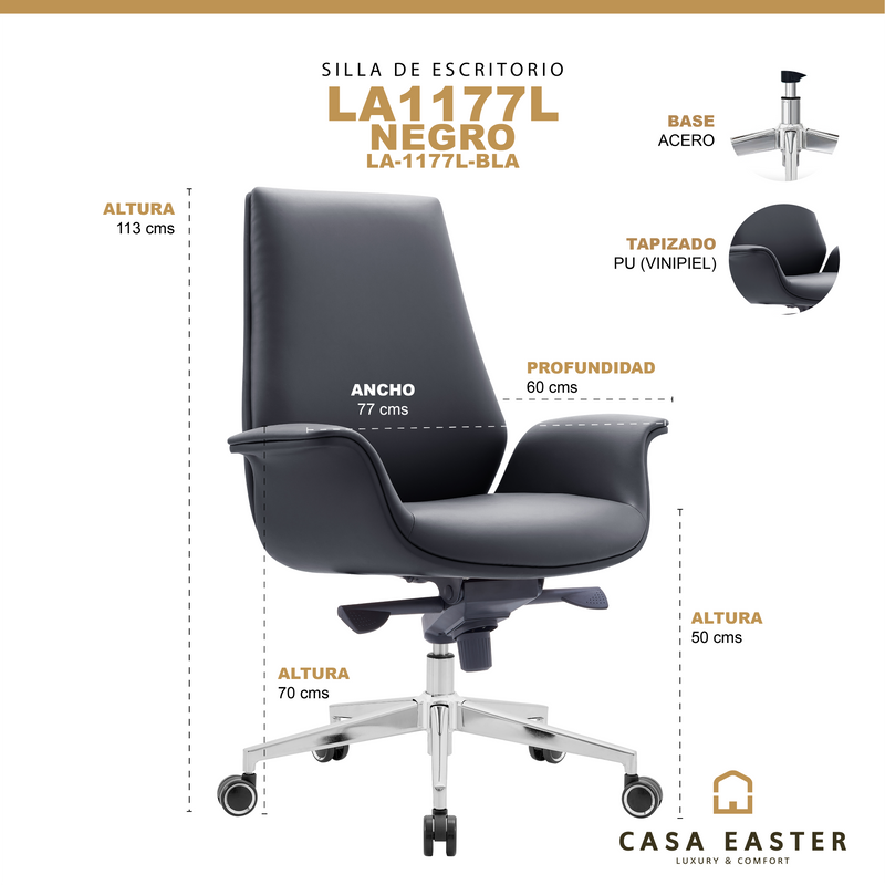 Cargue la imagen en el visor de la galería, Silla de escritorio LA1177L para interior color Negro - LA-1177L-BLA
