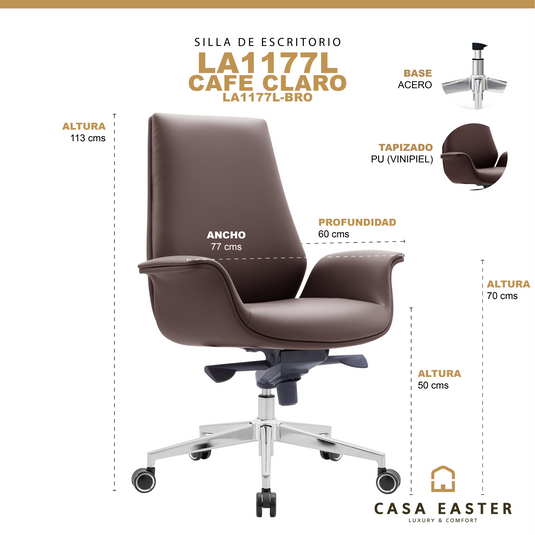 Silla de escritorio LA1177L para interior color Café - LA1177L-BRO