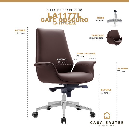 Silla de escritorio LA1177L para interior color Café Oscuro - LA1177L-DAR