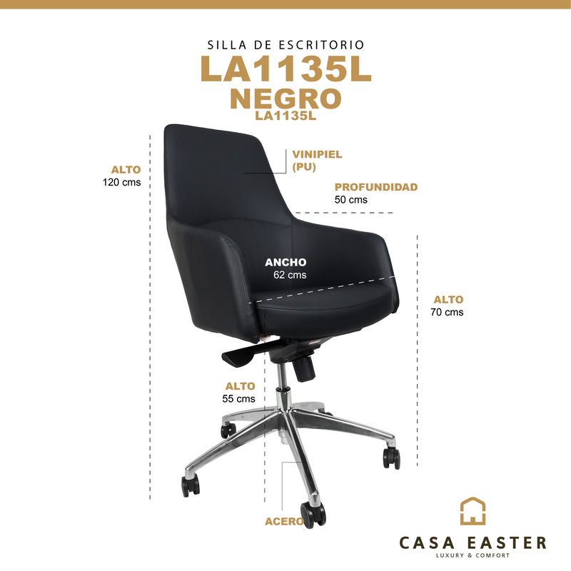Cargue la imagen en el visor de la galería, Silla de escritorio LA1135L para interior color Negro - LA1135L
