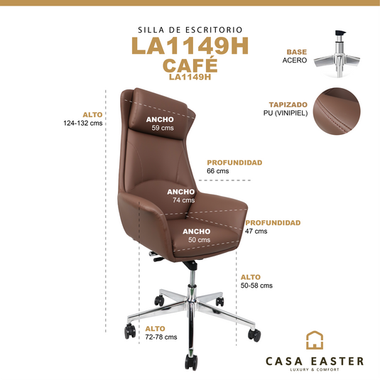 Silla de escritorio LA1149H para interior color Brown - LA1149H