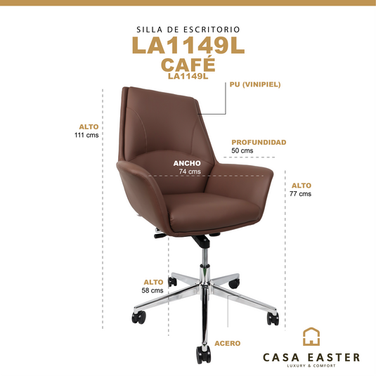Silla de escritorio LA1149L para interior color Brown - LA1149L