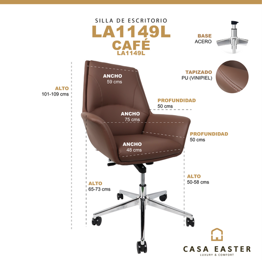 Silla de escritorio LA1149L para interior color Brown - LA1149L