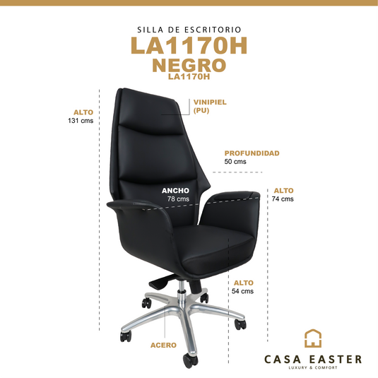 Silla de escritorio LA1170H para interior color Negro - LA1170H