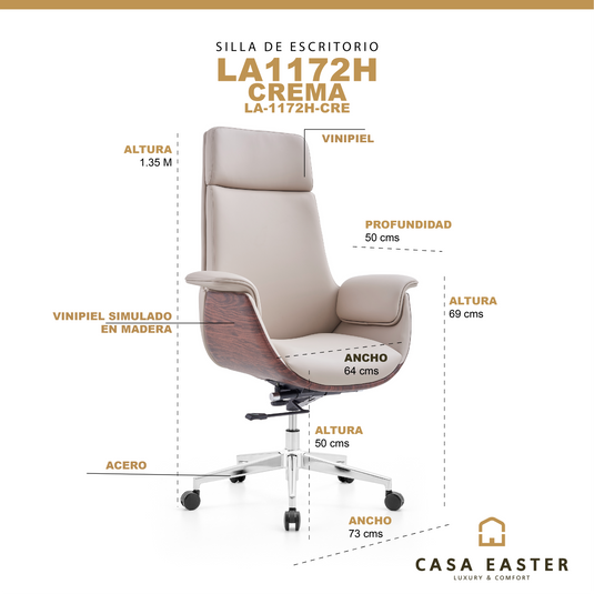 Silla de escritorio LA1172H para interior color Crema- LA-1172H-CRE