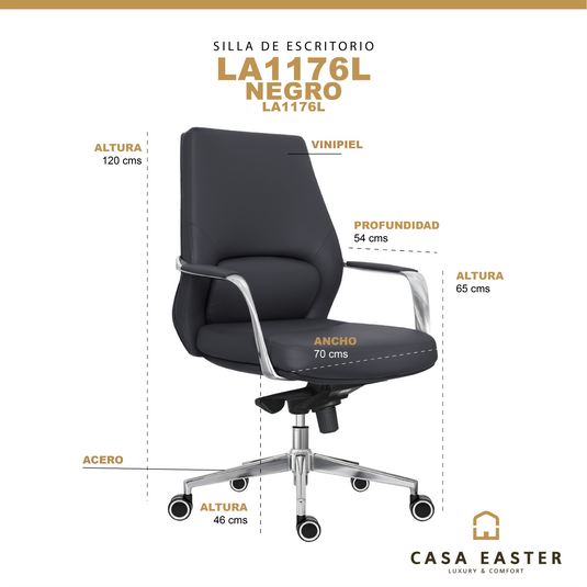 Silla de escritorio LA1176L para interior color Negro - LA1176L