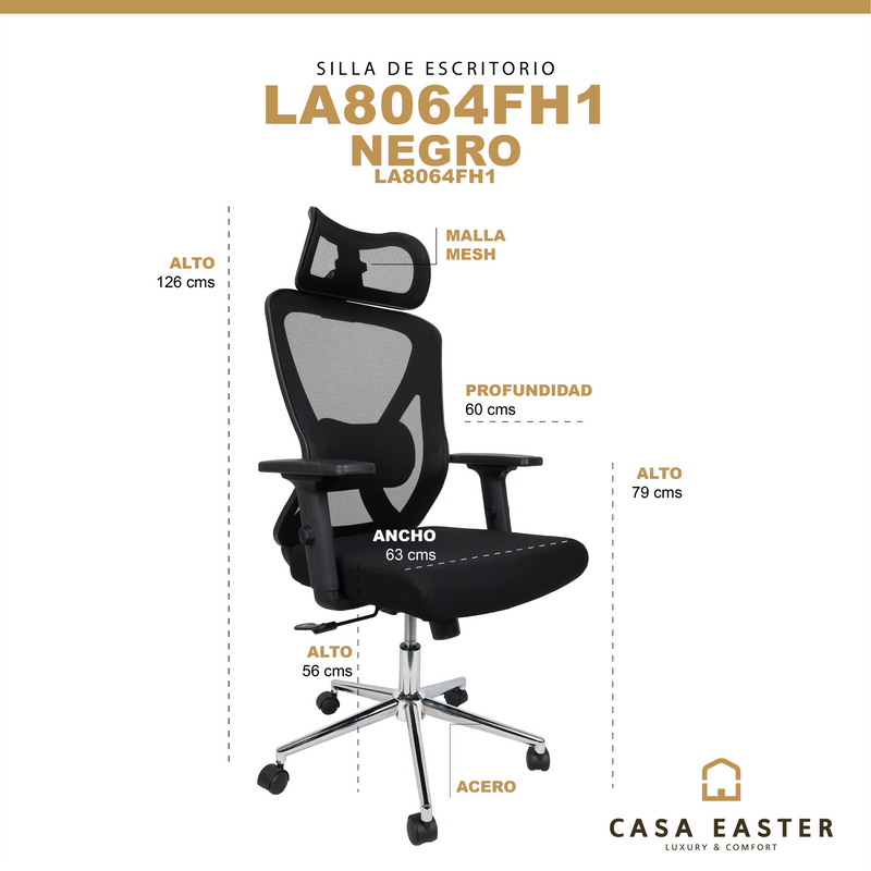 Cargue la imagen en el visor de la galería, Silla de escritorio LA8064FH1 para interior color Negro - LA8064FH1
