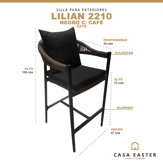Silla Alta para  Exterior e Interior  de Aluminio Color Negro/Carbon LILIAN-2210