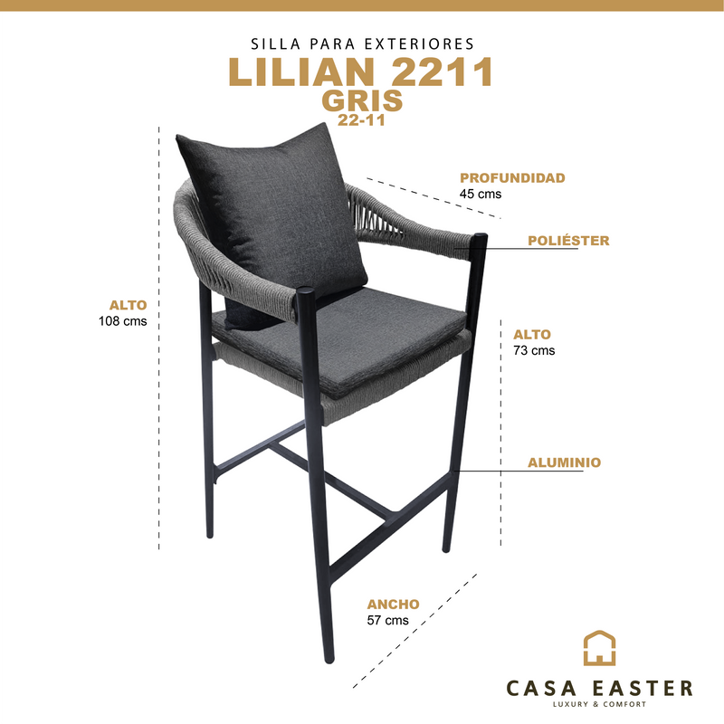 Cargue la imagen en el visor de la galería, Silla  Alta  para Exterior e Interior de Aluminio Color Gris LILIAN-2211
