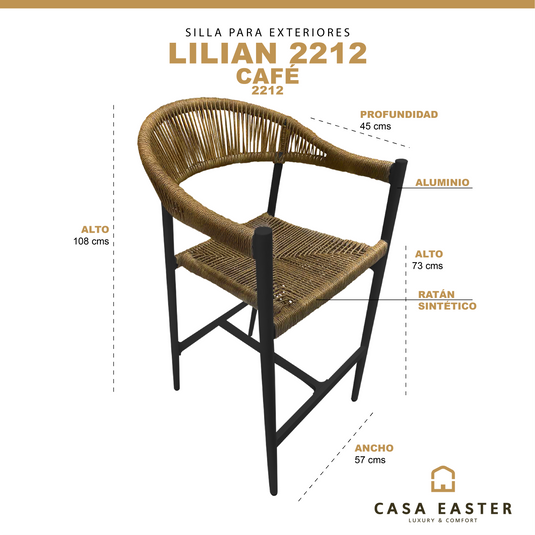Silla Alta de Lazo para  Exterior e Interior  Color Cafe LILIAN -2212