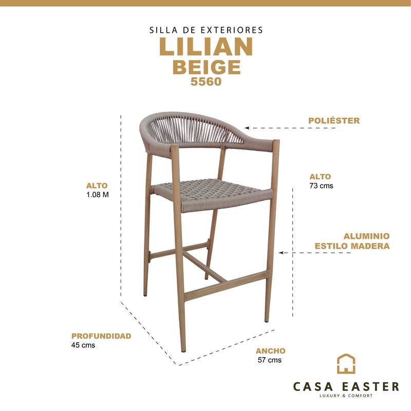 Cargue la imagen en el visor de la galería, Silla Alta de Lazo para Exterior e Interior Color Beige LILIAN -5560
